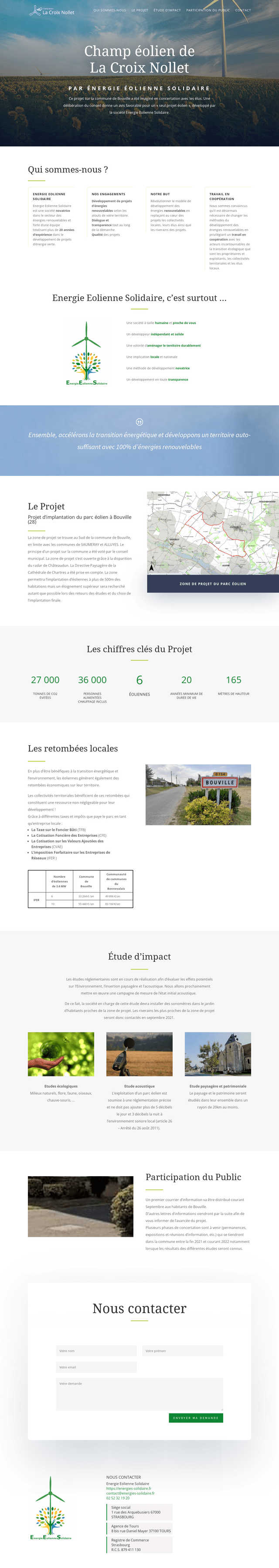 Aperçu du site internet du projet éolien de La Croix Nollet