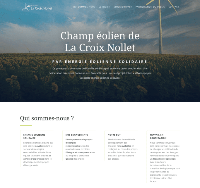 Aperçu du site internet du Projet éolien de La Croix Nollet