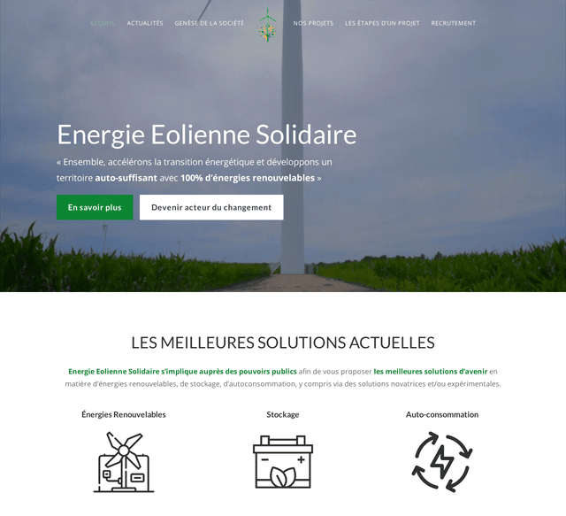 Aperçu du site internet de l'entreprise Énergie Éolienne Solidaire